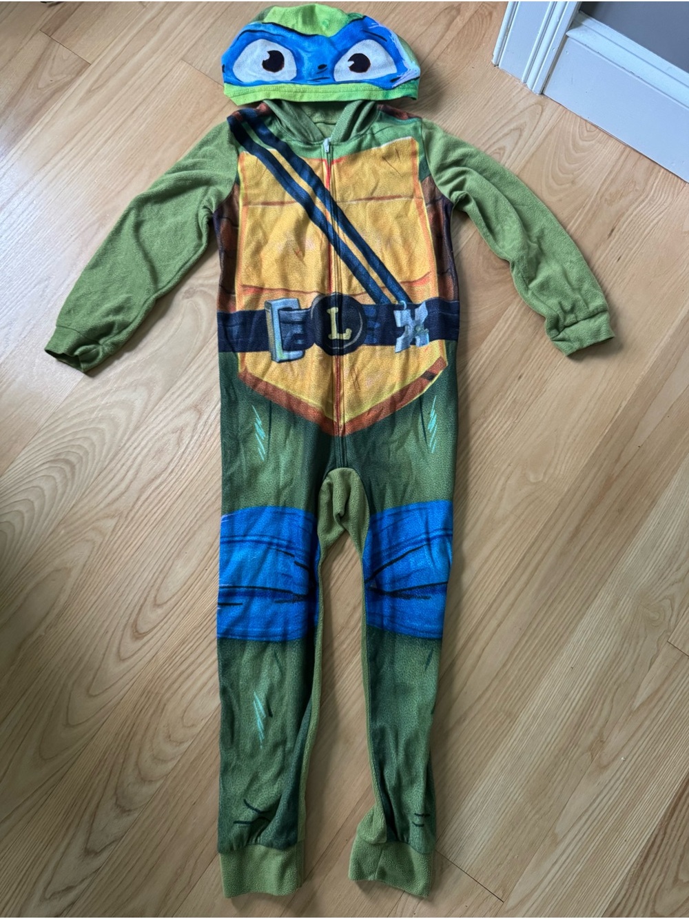 TMNT Mutant Mayhem Leonardo Hooded Fleece One Piece Pajamas Boys 6/7